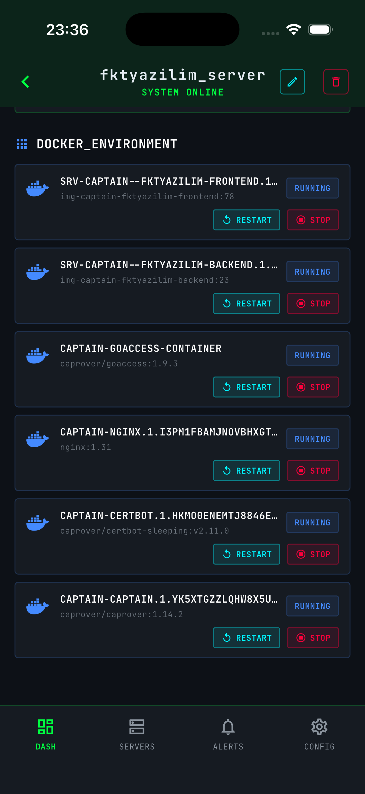 Starting, stopping, and restarting a Docker container directly from Server Glance