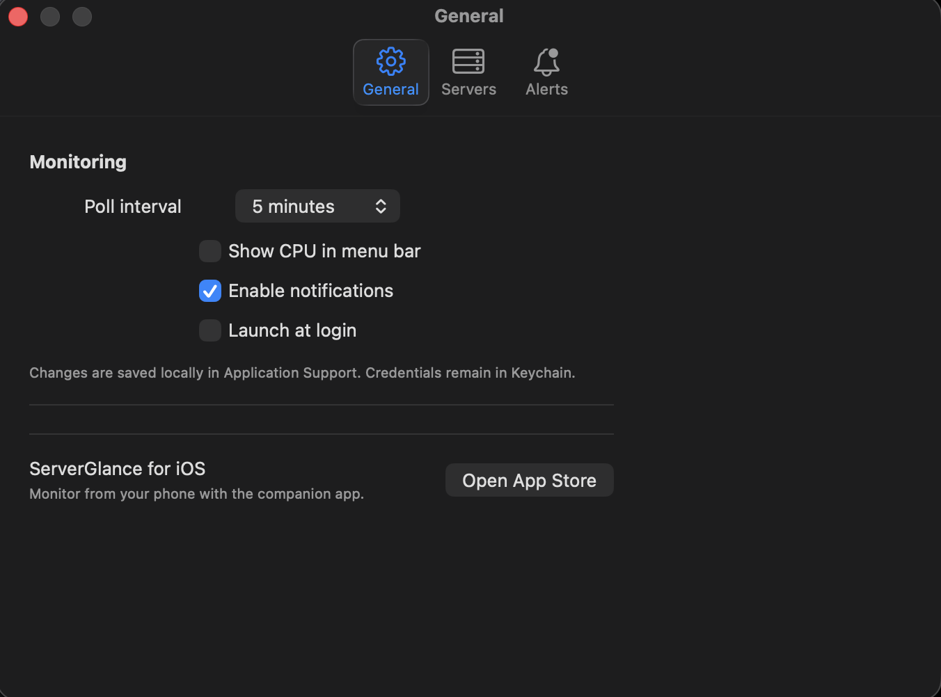 General Settings tab showing poll interval and notification options